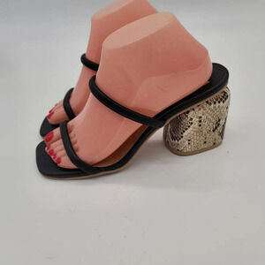 New Dolce Vita Women's Noles Black Leather Snake Skin Heeled Sandals US 8.5